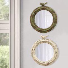 Round Mirror With Bird Set of 2