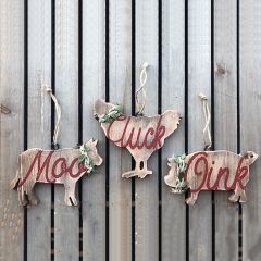 Rustic Farm Animal Ornaments Set of 3