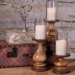 Natural Wood Bark Hurricane Trio Candle Holders