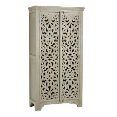 Hand Carved Mango Wood 2 Door Tall Cabinet