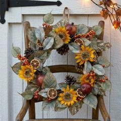 Autumn Hues Faux Sunflower and Orange Slice Wreath