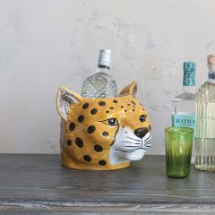 Painted Cheetah Head Ceramic Planter