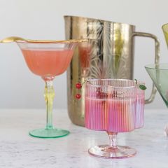 Pink Flower Shaped Stemmed Wine Glass Set of 4