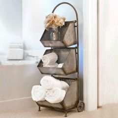 Rustic Farmhouse Three Bin Cart Organizer