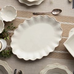 Scalloped Scrollwork Stoneware Oval Platter 16 Inch