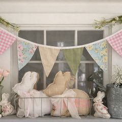 Springtime Gingham and Floral Pennant Banner