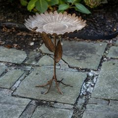 Weathered Metal Flower Indoor/Outdoor Birdbath