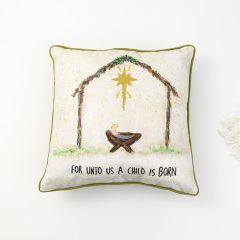 A Child Is Born Manger Scene Throw Pillow