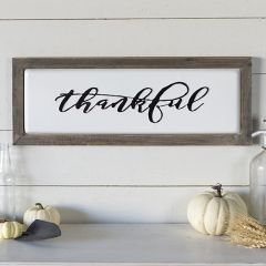 Wood Framed Metal Thankful Sign