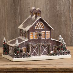 Snowy Horse Barn Tabletop Decor