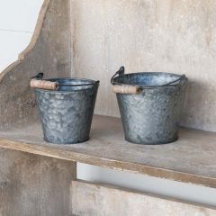Handled Rustic Bucket Planters Set of 2