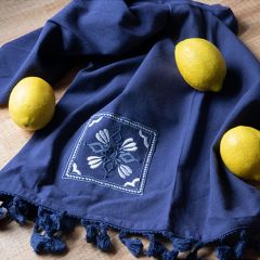 Tassel Trim Embroidered Tea Towel Set of 2