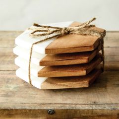 Marble and Mango Wood Hexagonal Coasters Set of 4