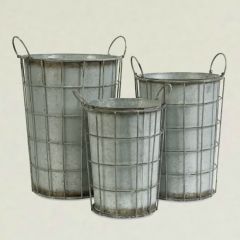 Caged Galvanized Metal Flower Vases Set of 3