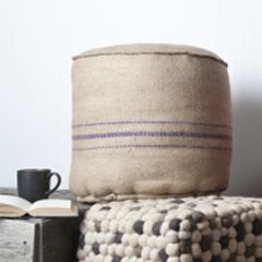 Round Burlap Pouf