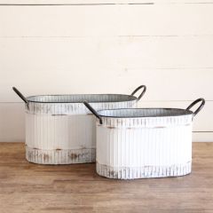 Antiqued Galvanized Oval Washtub Planter Set of 2