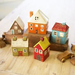 Colorful Village House Tabletop Decor Set of 5