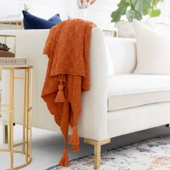Bright Cotton Knit Tasseled Throw