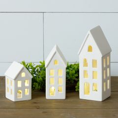 Lighted Stoneware House Set of 3