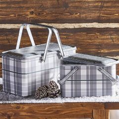 Plaid Iron Picnic Basket Set of 2