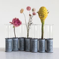 Tube Vases With Connected Metal Holders