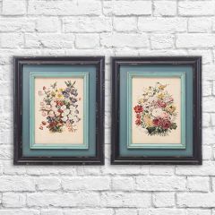 Vintage Reproduction Framed Floral Wall Decor Set of 2
