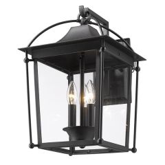 Natural Black Outdoor Large Wall Sconce with Clear Glass Shade