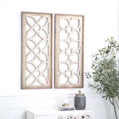 Abstract Floral Wooden Wall Panel Decor Set of 2