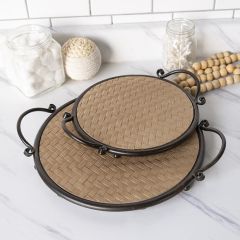 Basketweave Style Circle Tray Set of 2