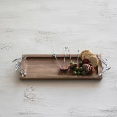 Acacia Wood Appetizer Tray With Olive Leaf Picks