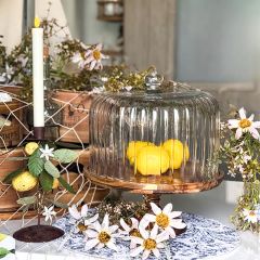 Acacia Wood Cake Stand With Fluted Cloche