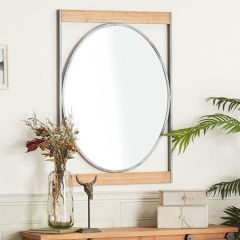 Geometric Oval Wood And Metal Mirror