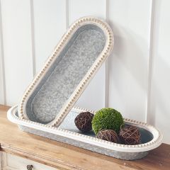 Beaded Border Farmhouse Tray Bin Set of 2