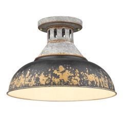 Aged Galvanized Steel With Antique Black Shade Semi Flush Mount Ceiling Light