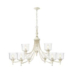 Hammered Water Glass Shade 9 Light Chandelier Antique Ivory