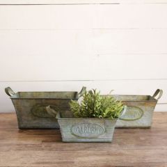 Galvanized Rectangular Planters With Handles Set of 3
