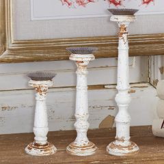 Distressed Fir Wood Candle Holder Set of 3