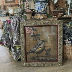 AFH True Vintage Antique Framed Brown Bird Belgian Linen Wrapped Canvas