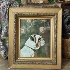 AFH True Vintage Antique Framed Bulldog Belgian Linen Wrapped Canvas