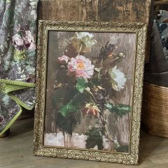 AFH True Vintage Antique Framed Floral Bunch Belgian Linen Wrapped Canvas