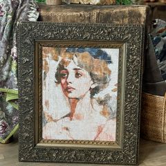 AFH True Vintage Antique Framed French Lady Belgian Linen Wrapped Canvas
