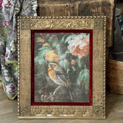 AFH True Vintage Framed Floral Bird Belgian Linen Wrapped Canvas