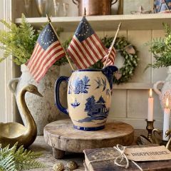 AFH True Vintage Hand Painted Blue Willow Pottery Pitcher