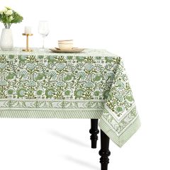 Agate Green Cotton Block Print Tablecloth