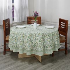 Agate Green Round Cotton Block Print Tablecloth