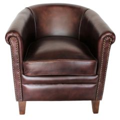 Aged Brown Round Back Leather Chair