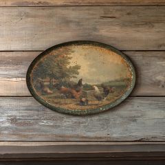Aged Farm Scene Oblong Tole Tray