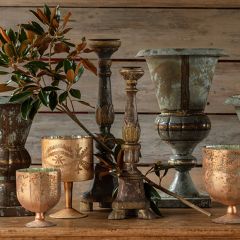 Aged French Country Collected Candlesticks Set of 2