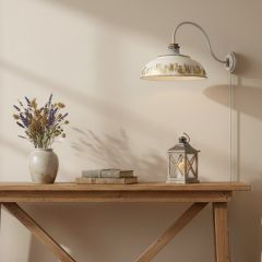 Aged Galvanized Steel With Antique Ivory Shade Swing Arm Wall Sconce