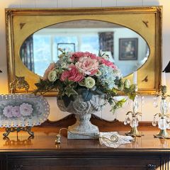 Aged Garland Drape Metal Urn